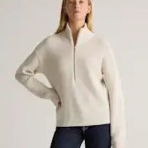 Quince Australian Merino Wool Half Zip Sweater Heather Bone Cream M